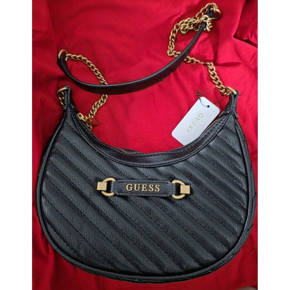 Guess Sela Mini Black Quilted Hobo Shoulder Bag QB949577 NWT